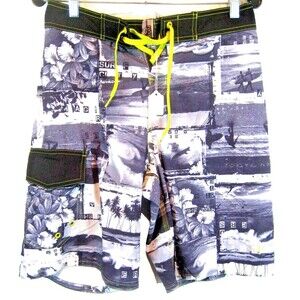 Mens Ocean Pacific Black/White Aloha Unlined Board Shorts sz Sm(30x9)